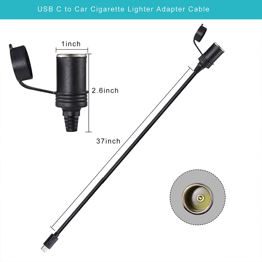 USB-C PD to 12V Cigarette Lighter Socket Cable