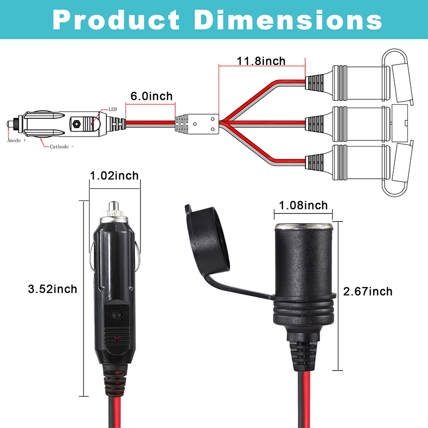 3-Way Cigarette Lighter Socket Splitter