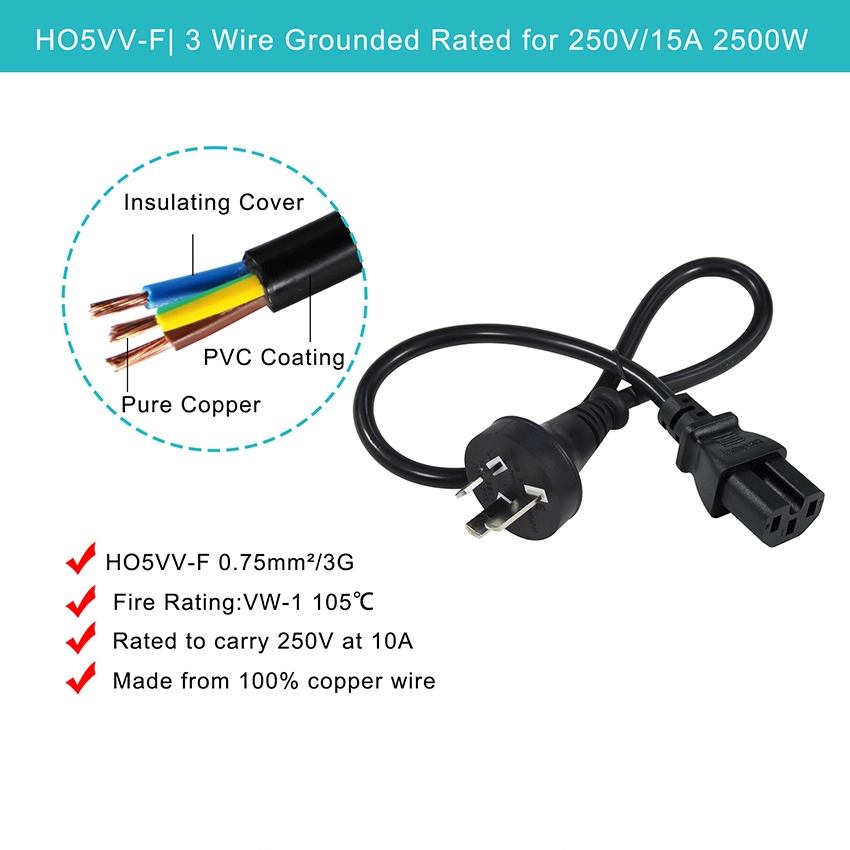 AS/NZS 3112 to IEC C15 High-Temp Cord AS/NZS 3112 to IEC C15 High-Temp Cord