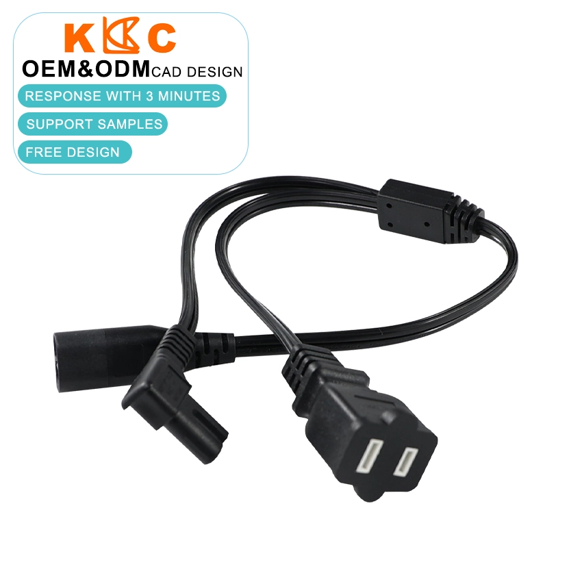 IEC 320 C8 Male to C7 and NEMA 1-15R Female Y-Splitter Power Cable
