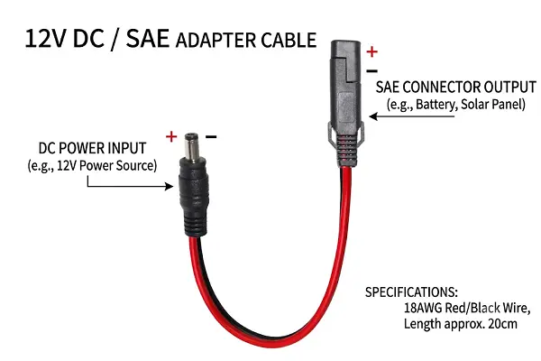 SAE to DC 5.5mm x 2.1mm adapter