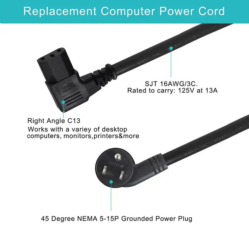 Dual Right Angle NEMA 5-15P to IEC C13 Power Cord