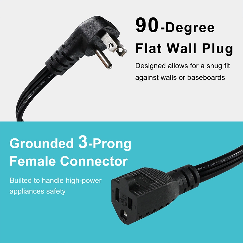 Low Profile Angled NEMA 5-15P to 5-15R Extension Cord