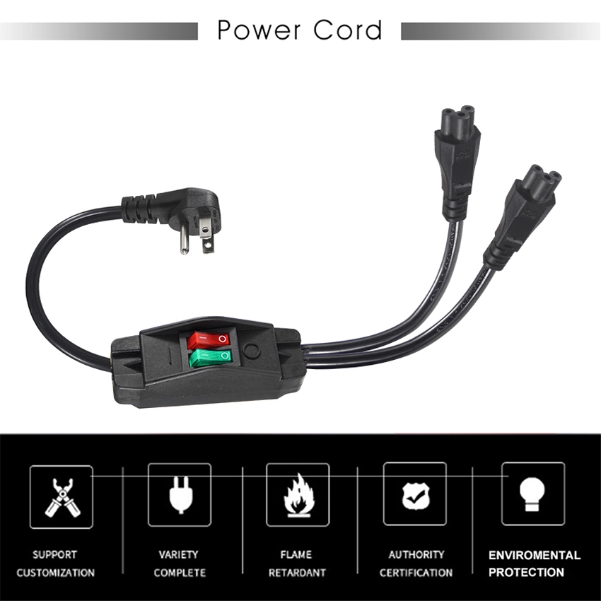 NEMA 5-15P to Dual IEC C5 Power Splitter Cord with Independent Switches