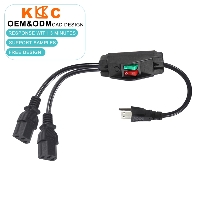 NEMA 5-15P to Dual IEC C13 Power Splitter Cord with Independent Switches