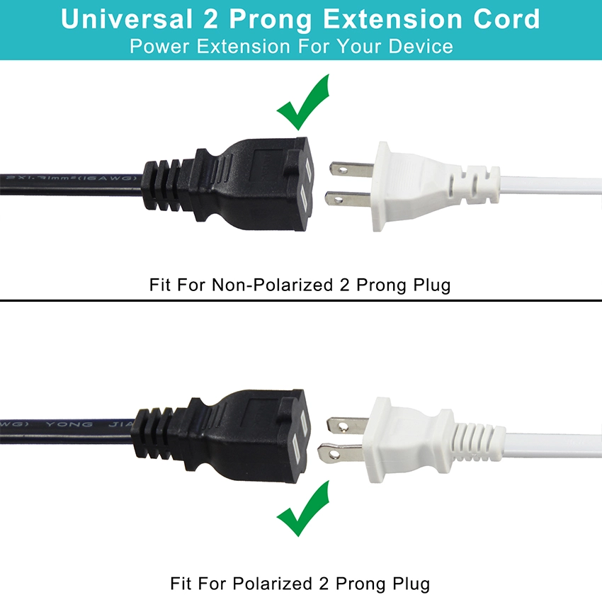 NEMA 1-15P to NEMA 1-15R 2-Prong Power Extension Cord