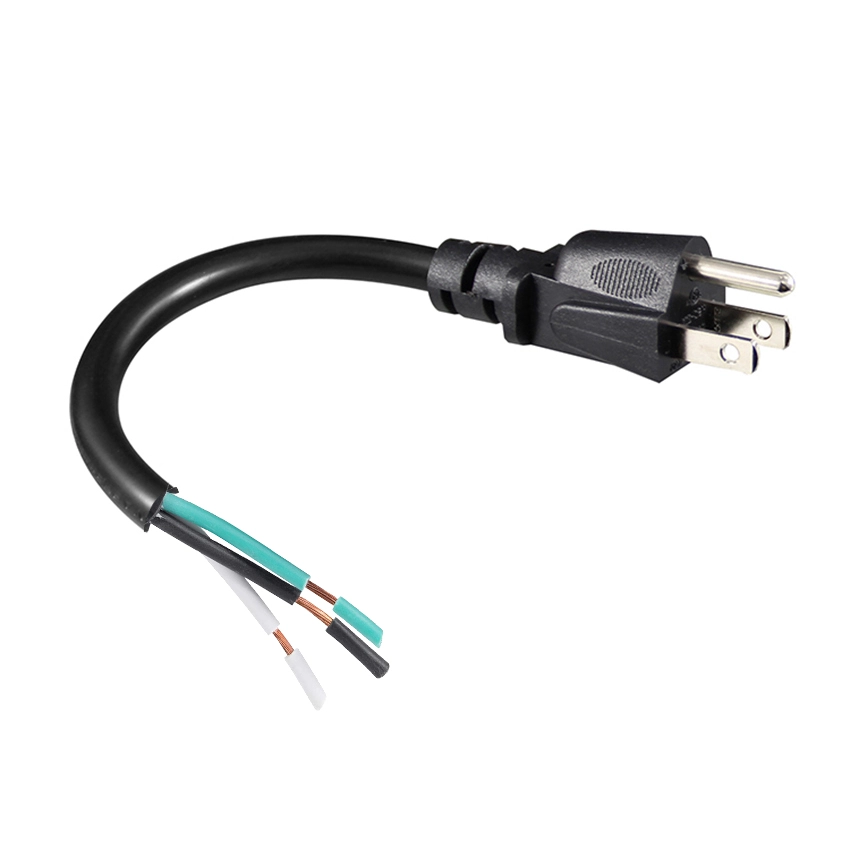 NEMA 5-15P Right Angle to Open End / Stripped End Replacement Power Cord