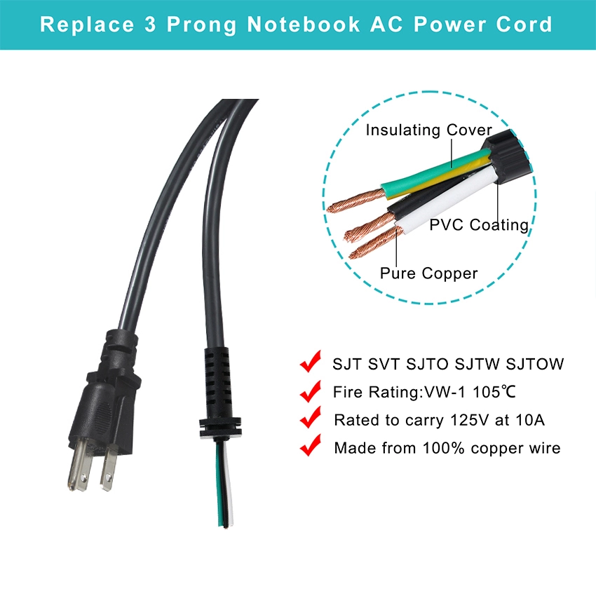 NEMA 5-15P to Stripped End Power Cord with Strain Relief NEMA 5-15P to Stripped End Power Cord with Strain Relief