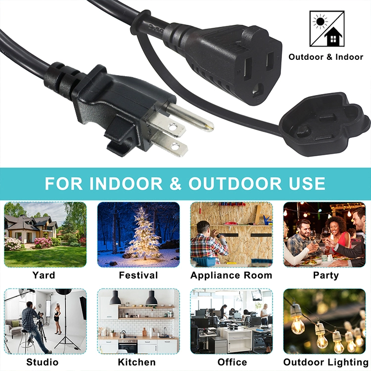 NEMA 5-15P to 5-15R Cord with Safety Cover and Mounting Clip