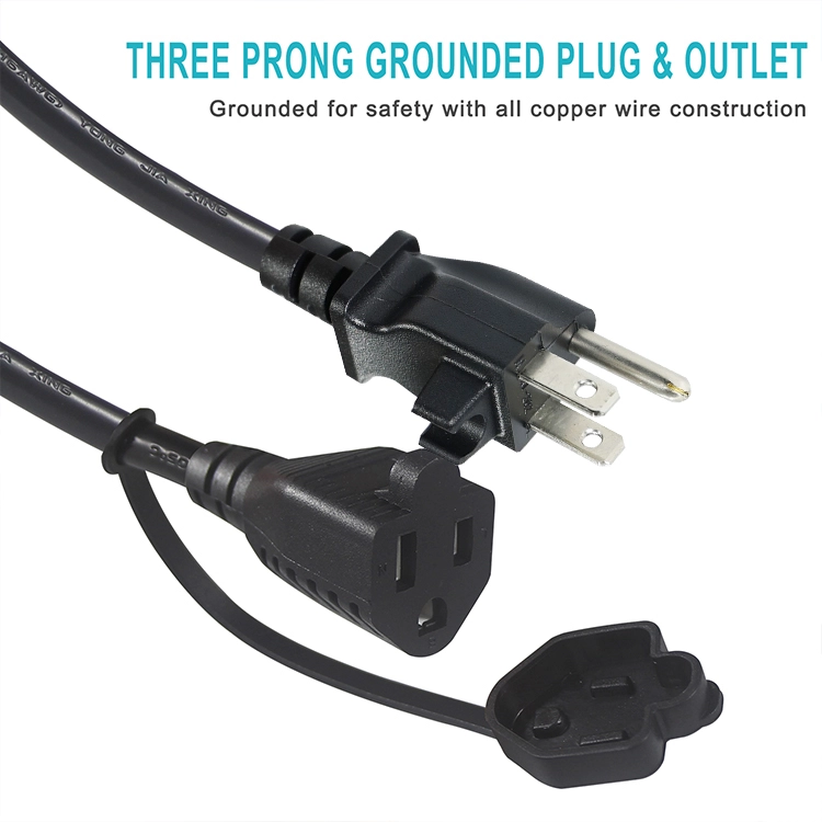 NEMA 5-15P to 5-15R Cord with Safety Cover and Mounting Clip