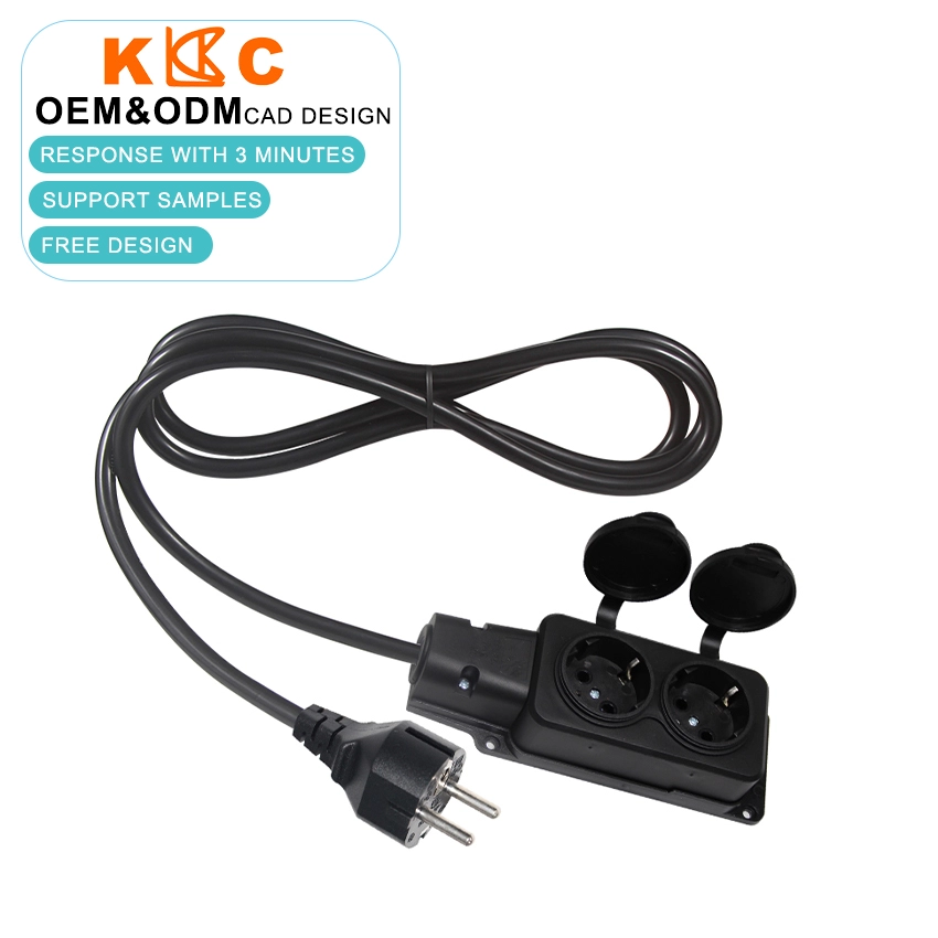 EU Schuko Plug to Dual Socket Extension Cord with Waterproof Covers EU Schuko Plug to Dual Socket Extension Cord with Waterproof Covers