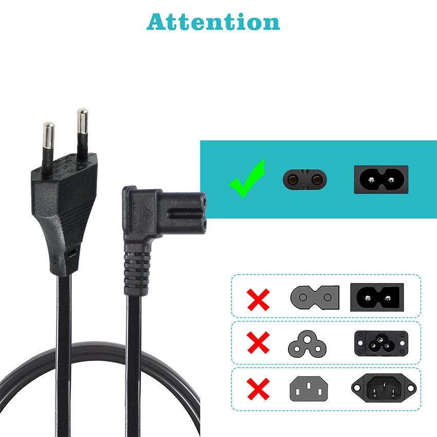 Euro 2 pin plug to right angle IEC C7 power cord 
