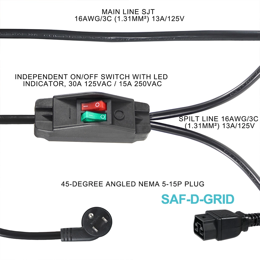 NEMA 5-15P to Dual Saf-D-Grid Power Cord with Switch