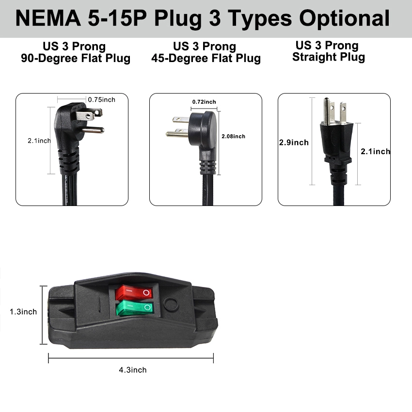 NEMA 5-15P to Dual Saf-D-Grid Power Cord with Switch