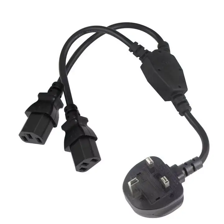 UK BS 1363 Plug to Dual IEC C15 Y-Splitter Power Cord