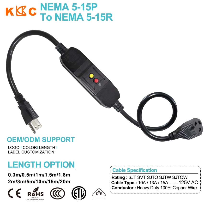 NEMA 5-15P to 5-15R Extension Cord with Inline GFCI Protection NEMA 5-15P to 5-15R Extension Cord with Inline GFCI Protection