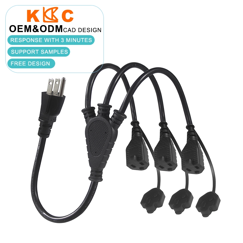 NEMA 5-15P to 3-Way NEMA 5-15R Splitter Extension Cord with Weatherproof Caps