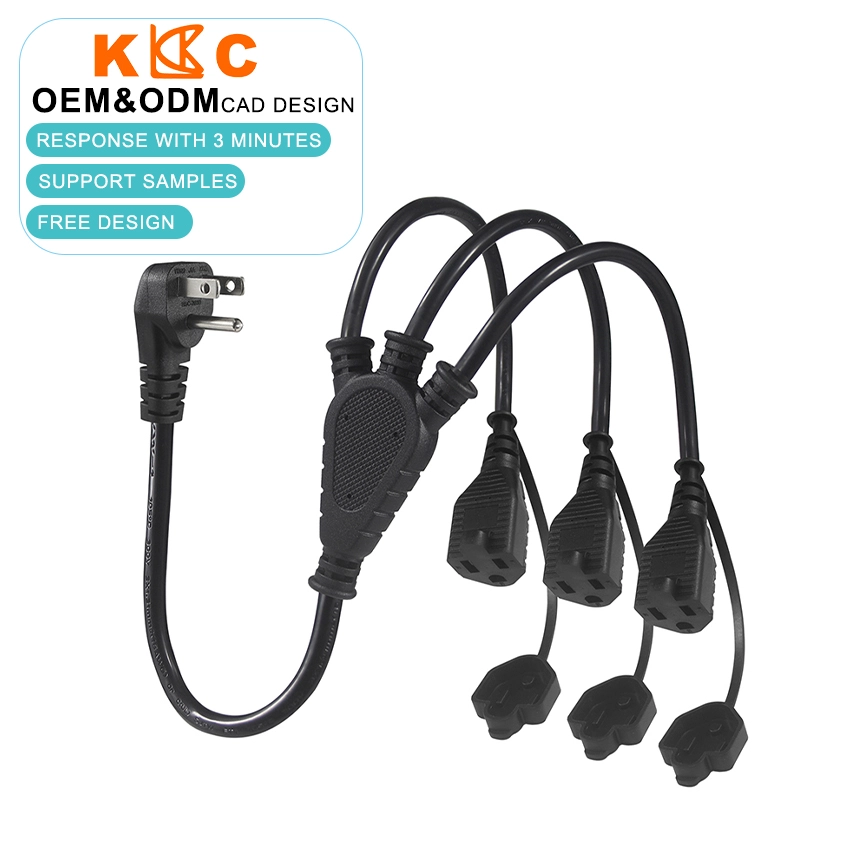 NEMA 5-15P to 3-Way NEMA 5-15R Splitter Extension Cord with Weatherproof Caps