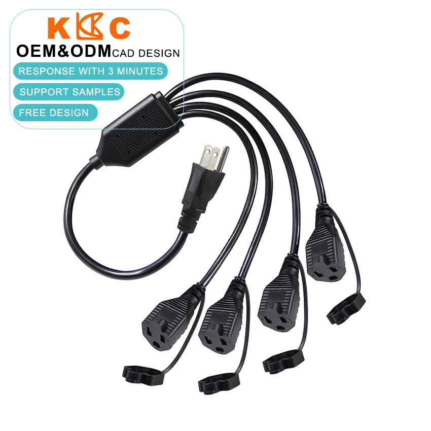 NEMA 5-15P to 4-Way NEMA 5-15R Splitter Extension Cord with Weatherproof Caps NEMA 5-15P to 4-Way NEMA 5-15R Splitter Extension Cord with Weatherproof Caps