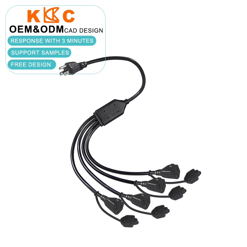 NEMA 5-15P to 4-Way NEMA 5-15R Splitter Extension Cord with Weatherproof Caps NEMA 5-15P to 4-Way NEMA 5-15R Splitter Extension Cord with Weatherproof Caps