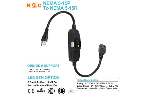 NEMA 5-15P to NEMA 5-15R GFCI Power Cord NEMA 5-15P to NEMA 5-15R GFCI Power Cord