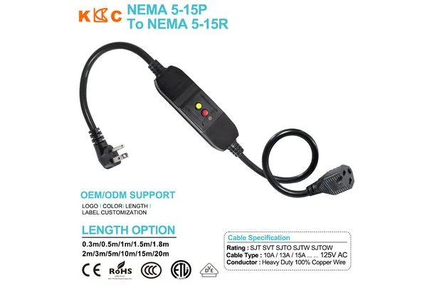NEMA 5-15P to NEMA 5-15R GFCI Power Cord NEMA 5-15P to NEMA 5-15R GFCI Power Cord