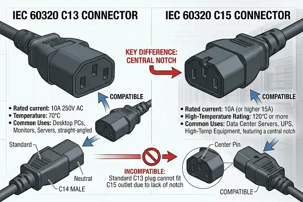 C13 vs. C15: Why High-Heat Appliances Require C15 Power Cables