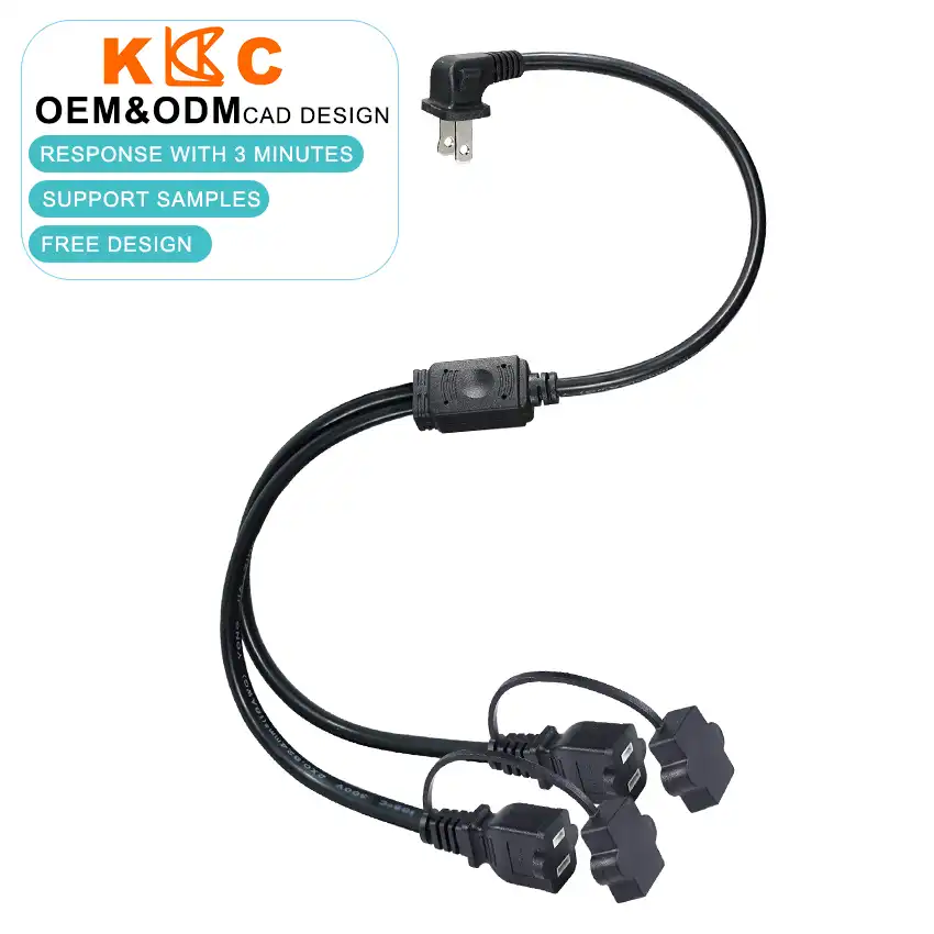 90-Degree Right-Angled NEMA 1-15P to Dual 1-15R Power Splitter Cord with Safety Covers