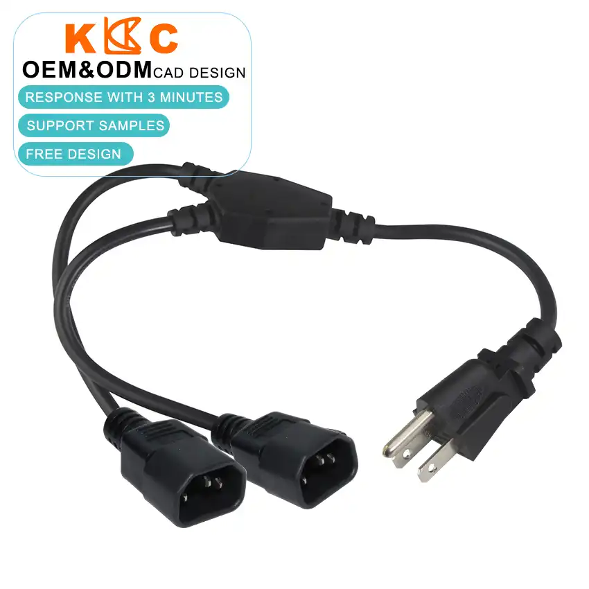  1 to 2 NEMA 5-15P to C14 Power Extension Cable